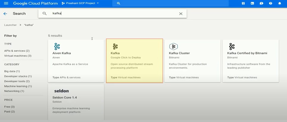 GCP Kafka Installation: Search Bar